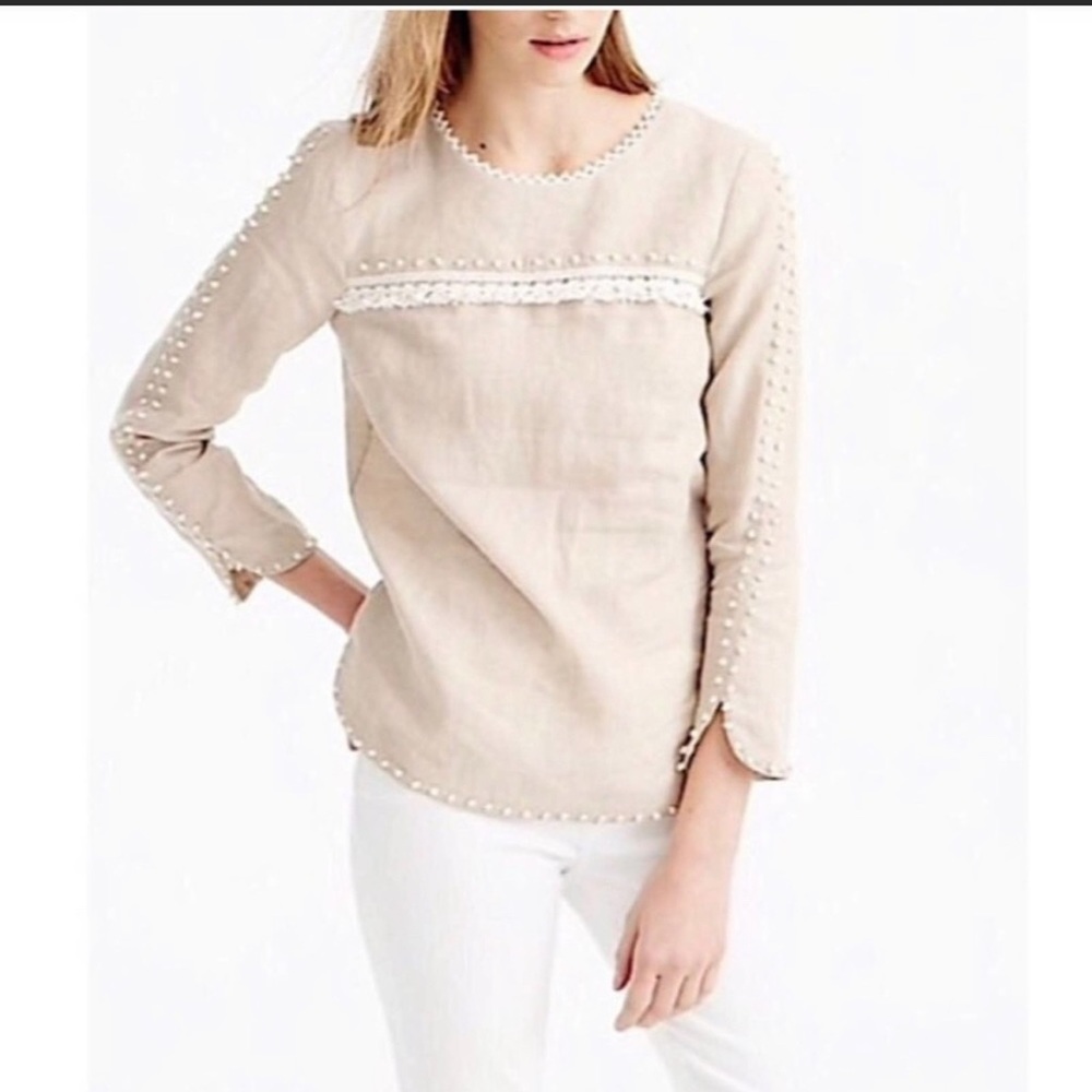 J Crew Women's Embroidered Knot Linen Long Sleeve